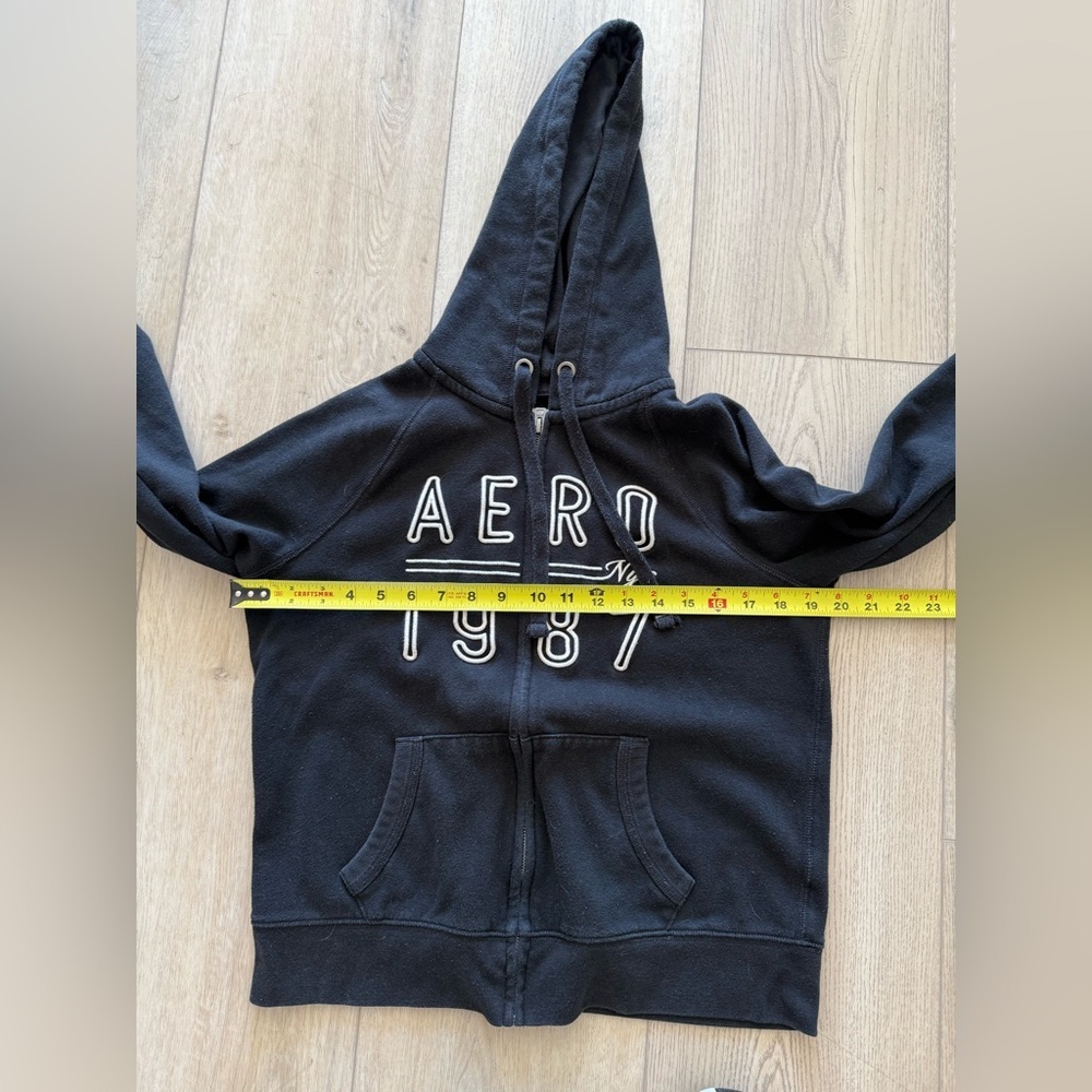 Y2K Aeropostale Aero 1987 NYC Full-Zip‎ Black Drawstring Hoodie Women Medium EUC - Picture 9 of 13